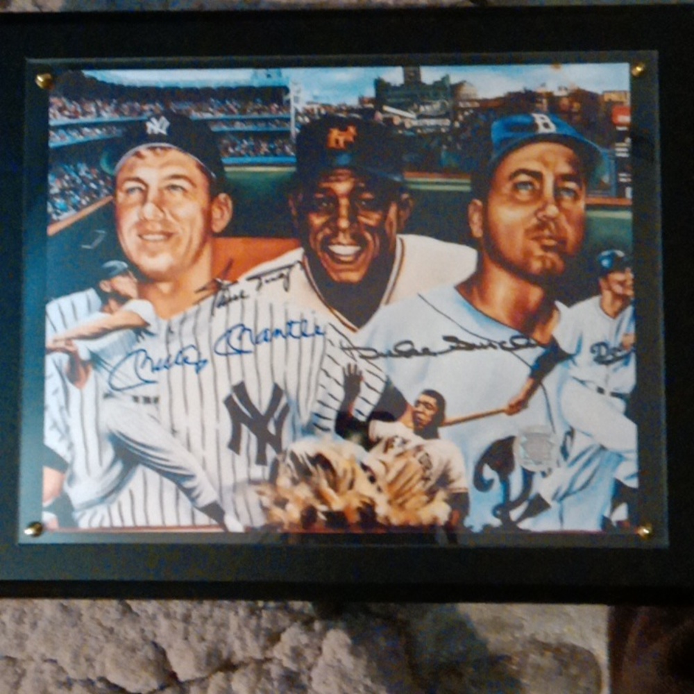 Mickey mantle & Willie Mays & Duke Snider autographed plaque coa certified GFA